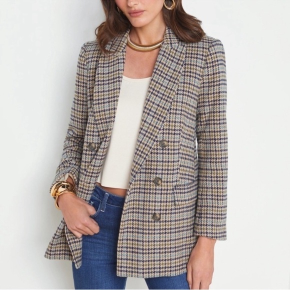 L’AGENCE Aimee Tweed Houndstooth Boyfriend Blazer - Picture 2 of 9